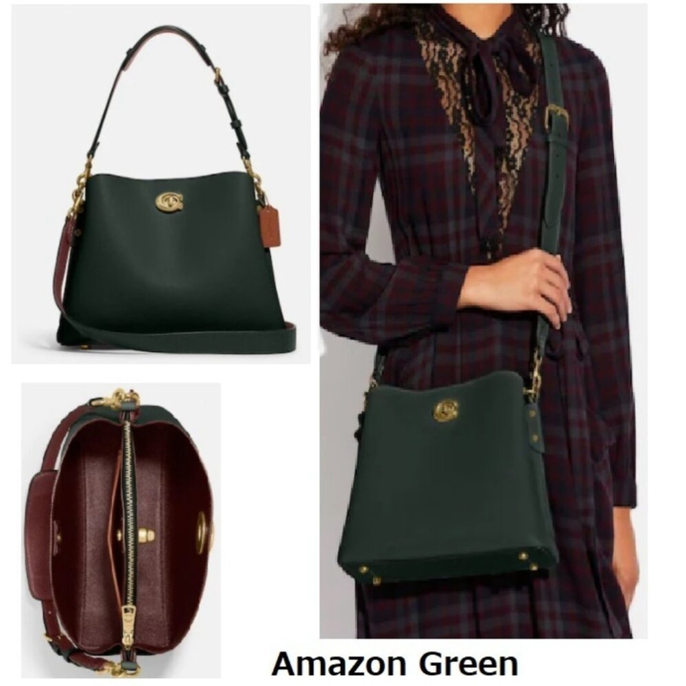 BNWT Coach Willow C2590 Brass/Amazon Green Multi Shoulder Bag In Colorblock - Picture 1 of 9